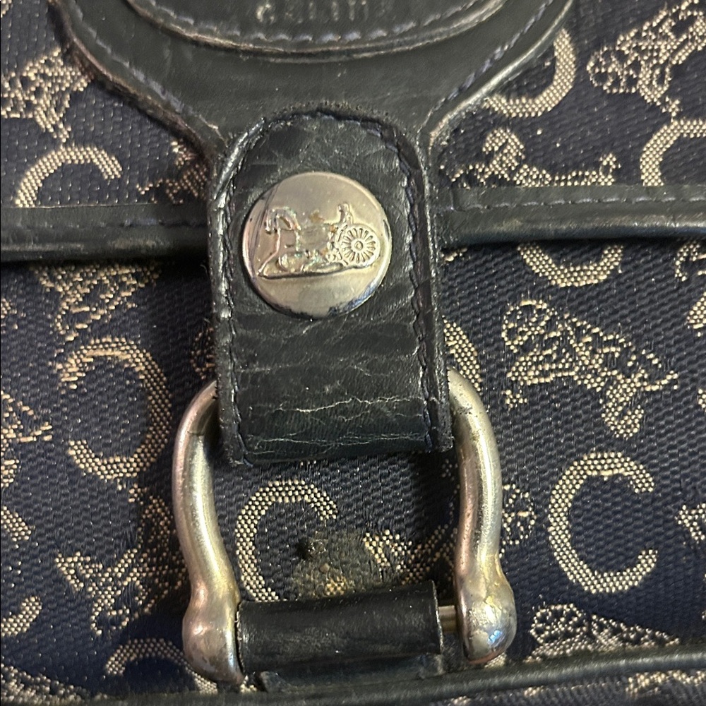 Coach Navy and Tan Signature 'C' Crossbody Bag with Tassel - Picture 3 of 11